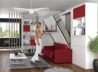 SMART - lit escamotable avec banquette rouge