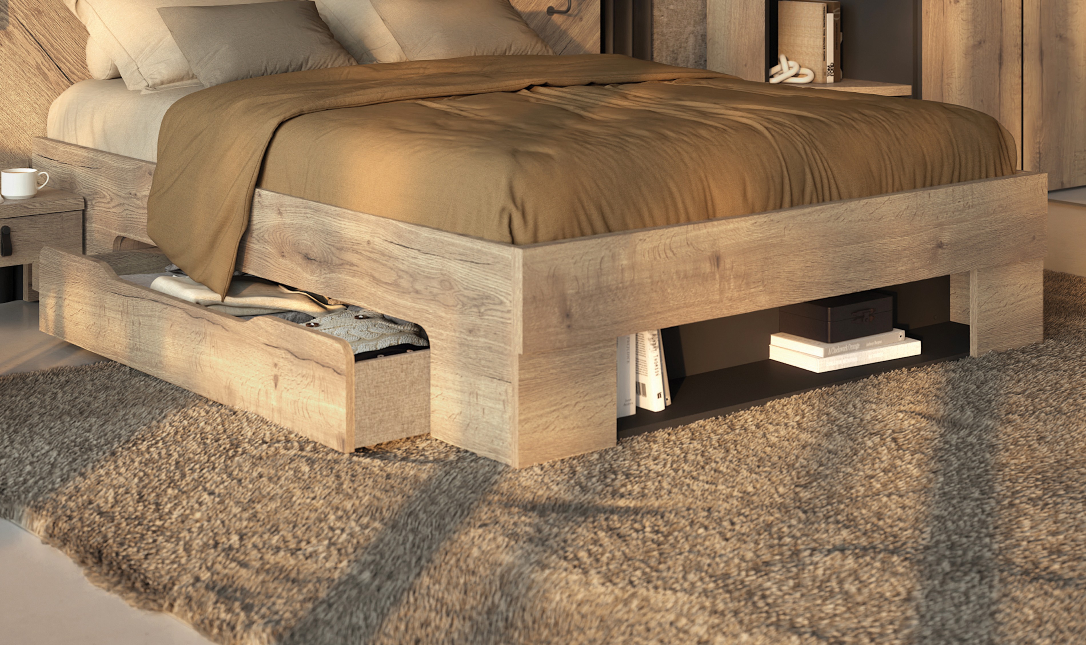Lit Cabane Enfant 90x200 Cm Avec Tiroir Et Table De Chevet Avec Porte En Bois Blanc